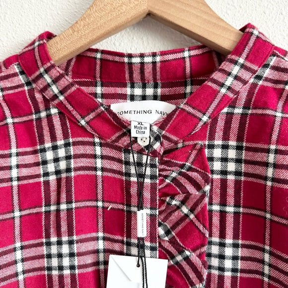 NWT Something Navy Flannel Plaid Ruffle Shirt Sz XL - Picture 8 of 11